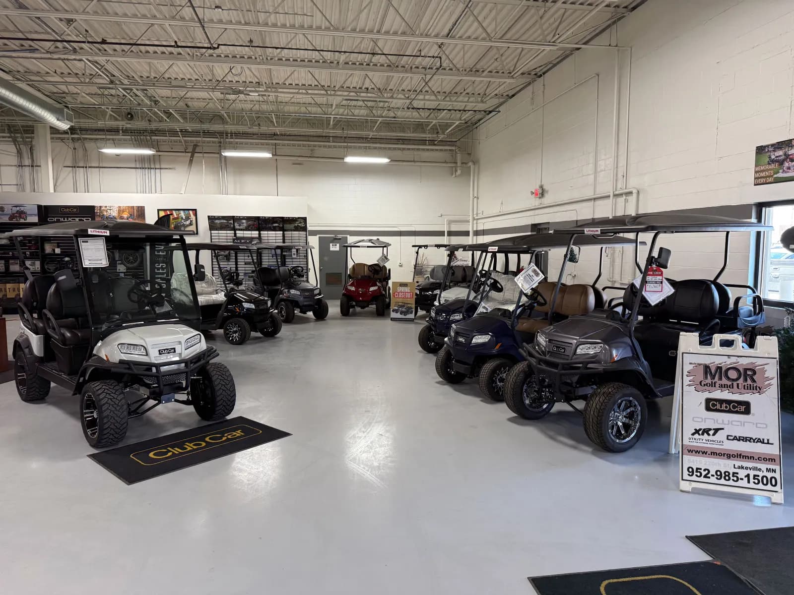 MOR Golf and Utility showroom with new Club Car Onward golf carts on display